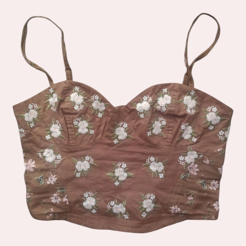 NWT Free People Wild Flowers Embroidered Bustier Top Brown S - Picture 4 of 6